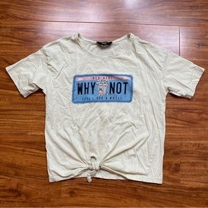 Max Girls Cream Graphic Why Not Chill Crew Cotton Knot T-Shirt Size 10 Casual